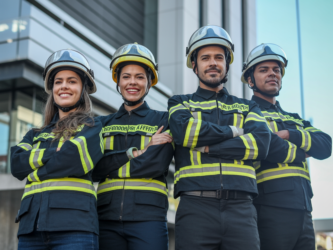 Equipe de técnicos de segurança contra incêndio da Evangelista Sistemas